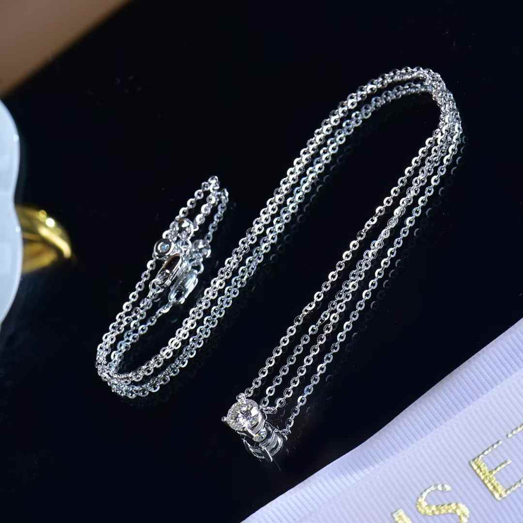 S925 Sterling Silver Classic Four-Prong Moissanite Necklace, Solo Diamond Delicate Chain Necklace, Diamond Clavicle Chain