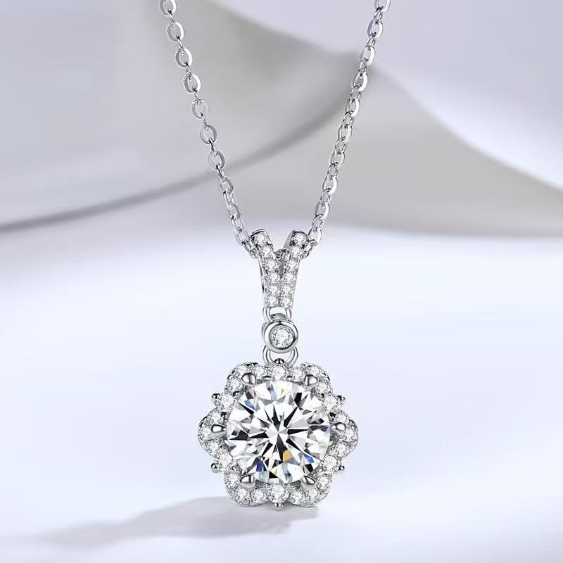 قلادة من الماس والبلاتين 925 مع قلادة براقة للعروس أسرة الأش Princess 1 كارات بتصميم عصري أنيق لأساسيات الصلع.
